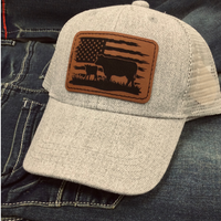 Distressed Flag Cow Patch Gray Hat