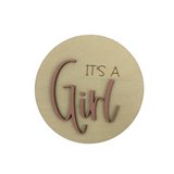 It’s a Girl Colored Wood Round Baby Gender Announcement