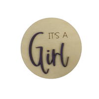 It’s a Girl Colored Wood Round Baby Gender Announcement