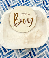 It’s a Boy Wood Round Baby Gender Announcement