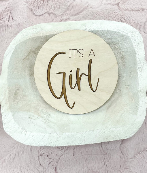It’s a Girl Wood Round Baby Gender Announcement