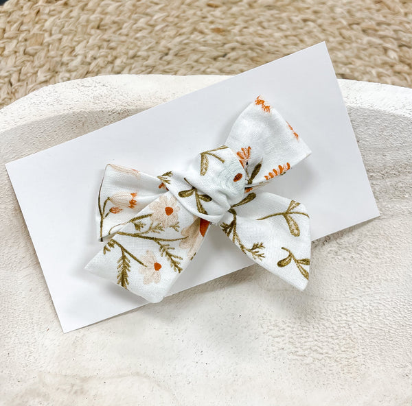 Ivory Floral Bow Clip